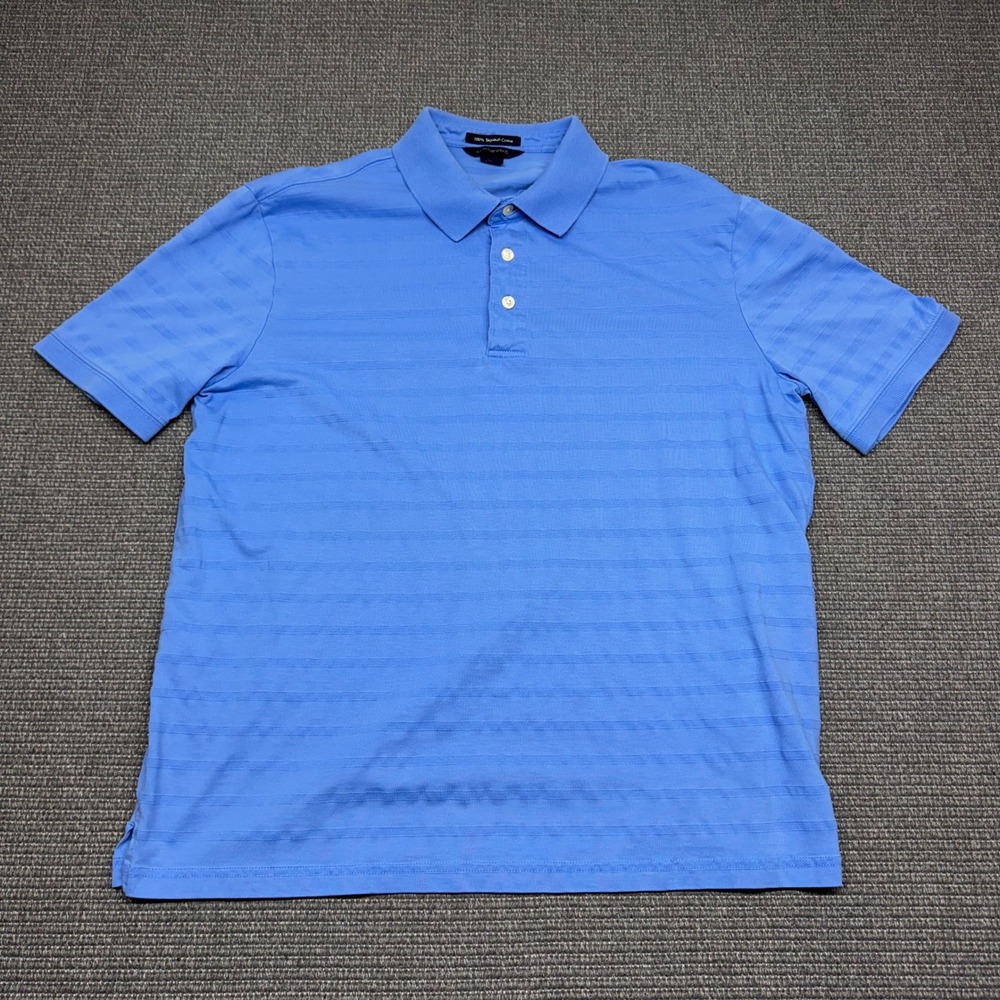 Lands End Mens Supima Cotton Polo Shirt Blue Textured Stripe Short Sleeve M